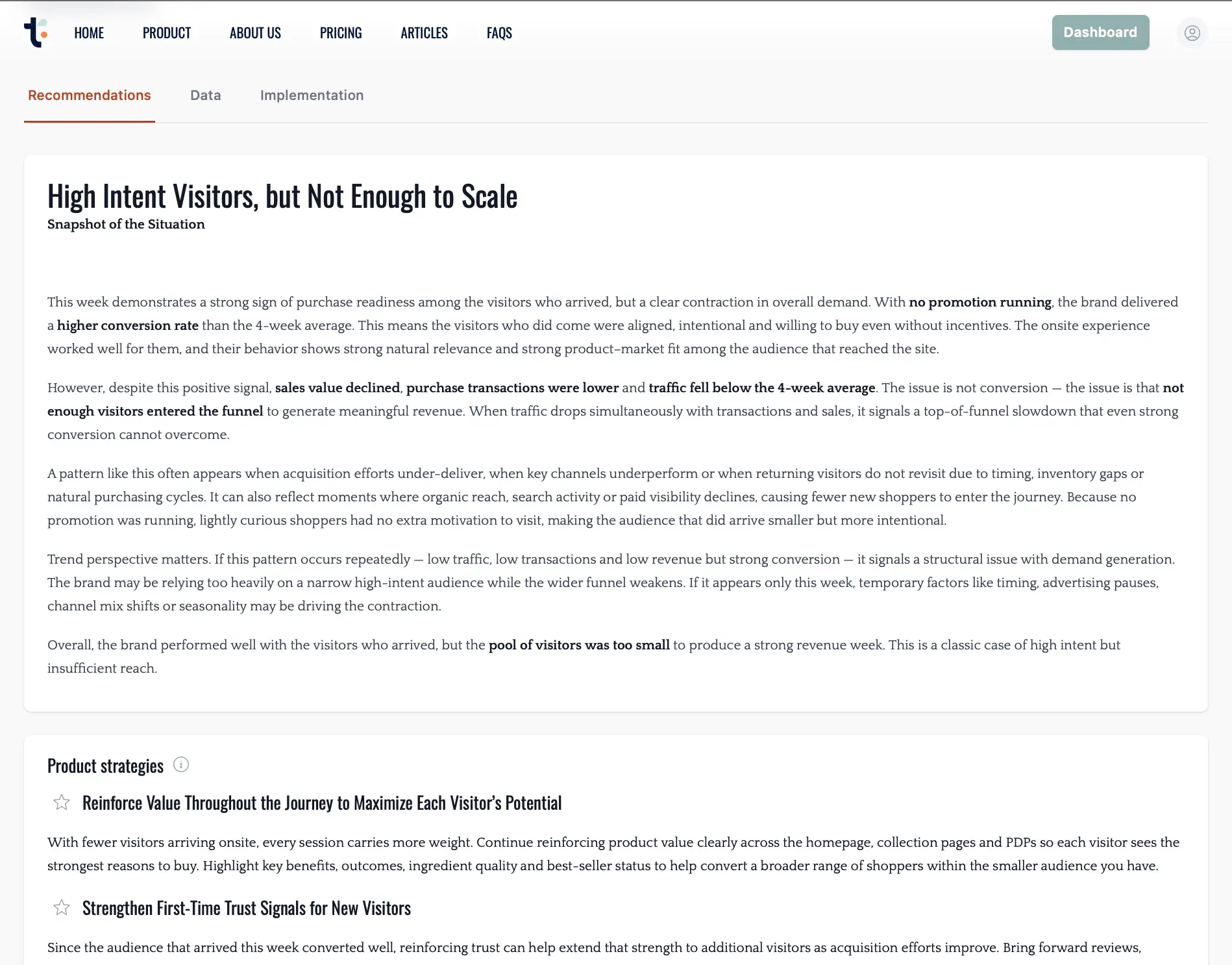 Product screenshot - intelligent recommendations